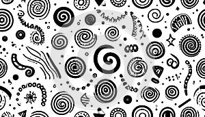 Abstract Doodle Spiral and Swirl Pattern in Black and White