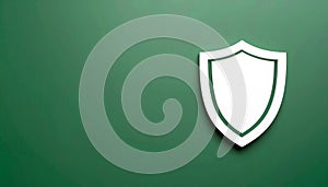 White shield icon on matte dark green background symbolic and simple