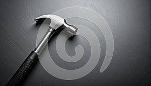 Dark matte background with single hammer in bottom-left corner