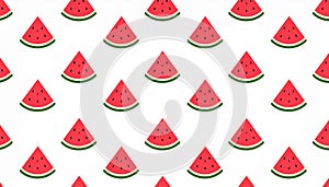 generated using AI.Pattern of stylized watermelon slices arranged in rows on a white background.