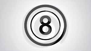 generated using AI.Black number 8 centered within concentric circles on a white background.