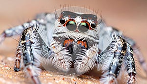 Phidippus regius Rastafari jumping spider front view the family Salticidae animal