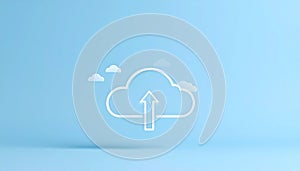 generated using AI.Cloud computing concept with a white cloud icon featuring an upward arrow on a blue background.