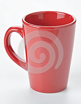 Empty red ceramic mug isolated on white