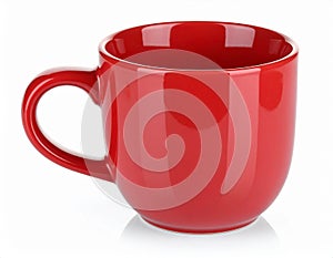Empty red ceramic mug isolated on white