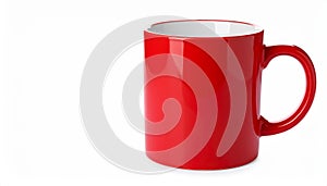 Empty red ceramic mug isolated on white