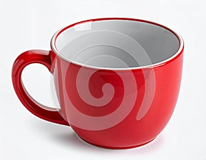 Empty red ceramic mug isolated on white