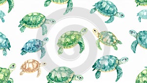 Sea Turtles Watercolor Seamless Pattern
