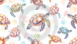 Sea Turtles Watercolor Seamless Pattern