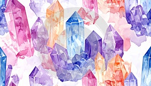 Vibrant Watercolor Crystals Seamless Pattern