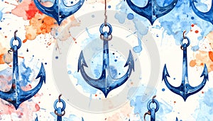 Watercolor Anchor Pattern - Nautical Design