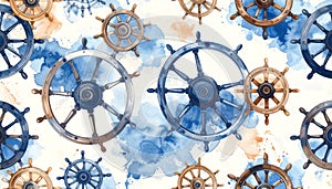 Watercolor Nautical Steering Wheel Pattern