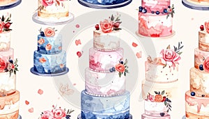 Watercolor Wedding Cake Pattern