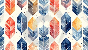 Bohemian Watercolor Feather and Leaf Seamless Pattern