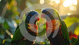 Two rainbow lorikeets