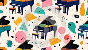Abstract Grand Piano Music Seamless Pattern
