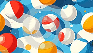 Vibrant Beach Balls Pattern on Blue Waves Background
