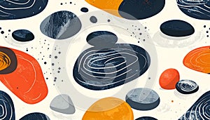 Abstract Organic Shapes Pattern with Textured Pebbles and Dots