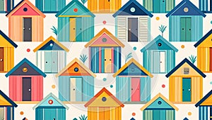 Colorful Beach Hut Seamless Pattern