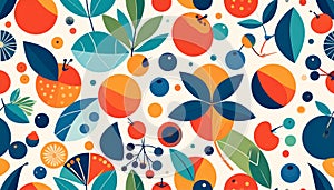 Vibrant Geometric Fruit and Leaves Seamless Pattern