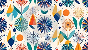 Abstract Geometric Floral Pattern in Mid-Century Modern Style