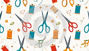 Seamless Sewing Pattern with Tools and Supplies