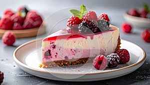 Gourmet Mixed Berry Cheesecake Slice with Fresh Fruit