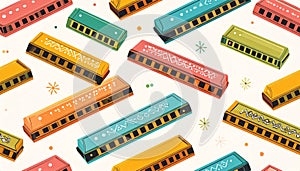 Colorful Harmonica Pattern - Vintage Musical Instruments