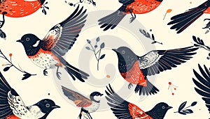 Vibrant Stylized Birds Seamless Pattern
