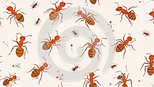 Seamless Pattern of Cartoon Ants and Tiny Insects on a Light Background