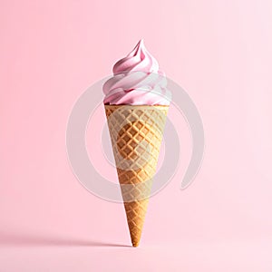 Empty wafer ice cream cone on pale pink background