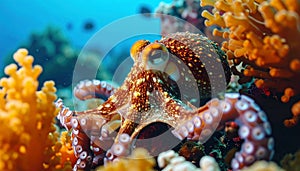 Reef Octopus on a Colorful Coral Garden