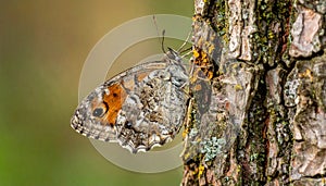 Grey Butterfly on Tree Bark