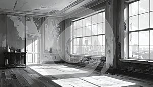 Generated imageSunlit room with large, grid-patterned windows