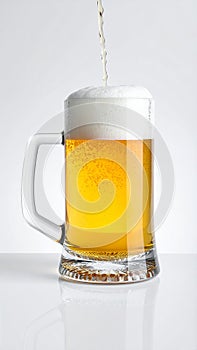 Glass mug of light beer isolated on white