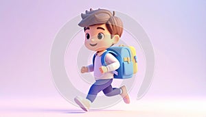 Cute Cartoon Schoolboy Running to School 3D Illustration
