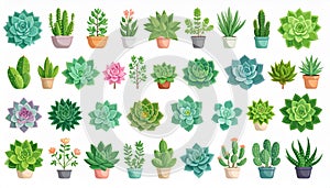 Vector Set of Succulent and Cactus Plants