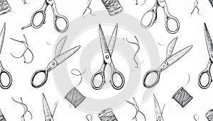 Hand-Drawn Sewing Tools Seamless Pattern