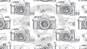 Vintage Camera Sketch Seamless Pattern