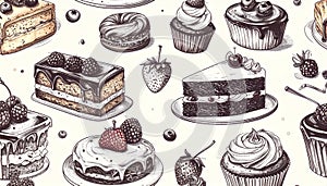 Vintage Hand-Drawn Dessert and Pastry Pattern