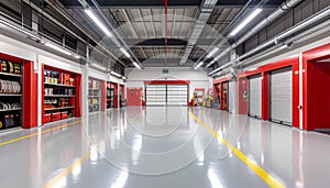 Modern Industrial Storage Facility Interior with Reflective Floor