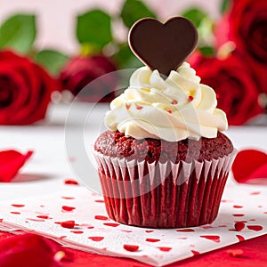Romantic Red Velvet Cupcake with Chocolate Heart