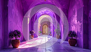 Generated image.Purple and pink surreal architecture.