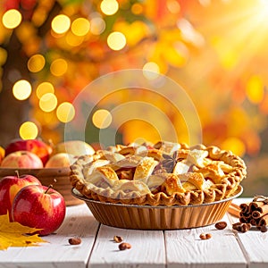 Homemade Apple Pie with Autumn Background
