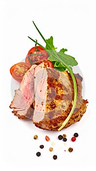 Steak, fried pork or beef, isolated on a white background