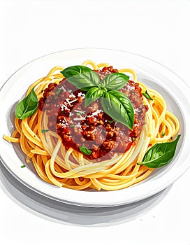 Delicious pasta bolognese isolated on a white background.