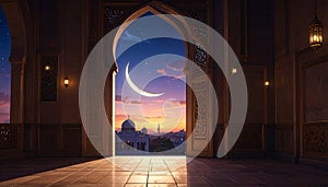 The concept of Ramadan - Ramadan Kareem. The crescent moon in the sky