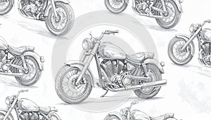 Classic Motorcycle Sketch Seamless Pattern