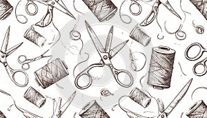 Hand-Drawn Sewing Tools Pattern
