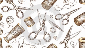 Hand-Drawn Sewing Tools Seamless Pattern